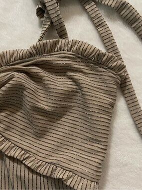 Free People Beige Metallic-Striped Dress Size 10
